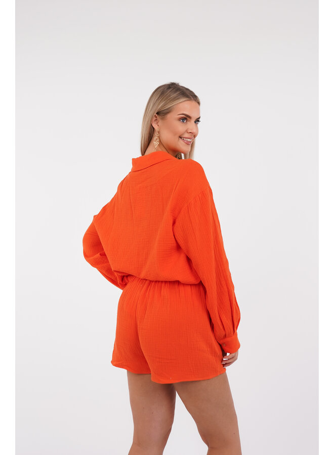 Oversized blouse van mousseline stof oranje