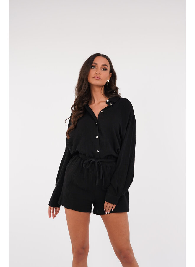 Oversized blouse van mousseline stof zwart