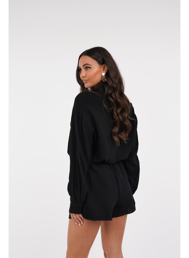 Oversized blouse van mousseline stof zwart