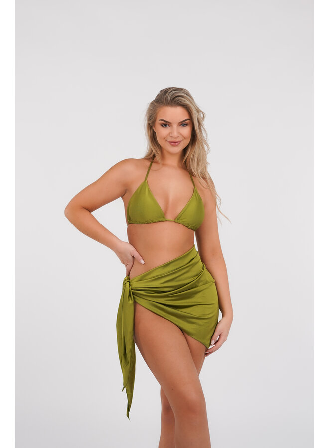 Triangel bikini olijf groen met brazilian broekje en  cover up