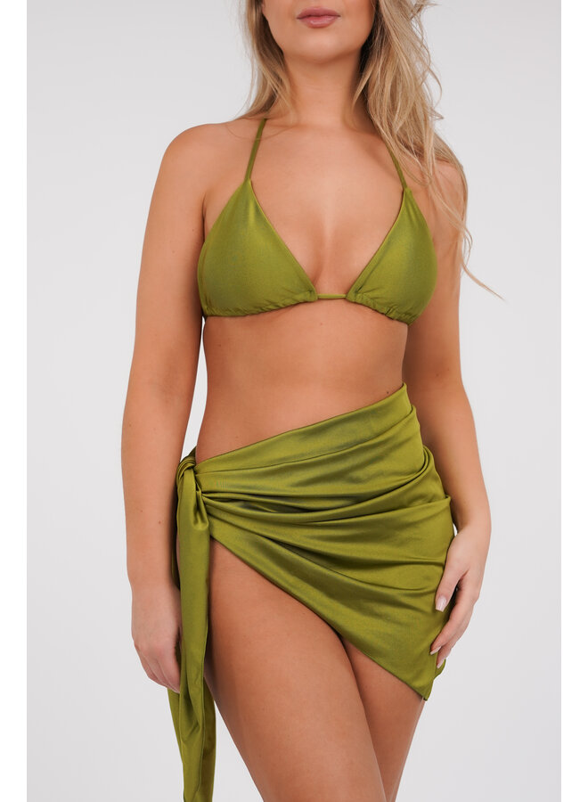 Triangel bikini olijf groen met brazilian broekje en  cover up