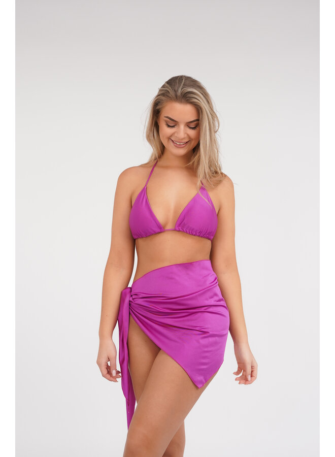 Triangel bikini paars met brazilian broekje en  cover up