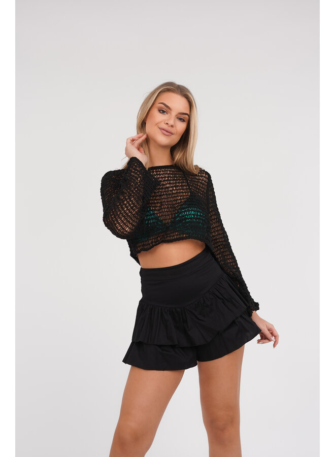 Skort dames met ruffles zwart