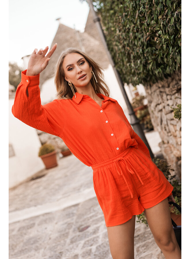 Oversized blouse van mousseline stof oranje
