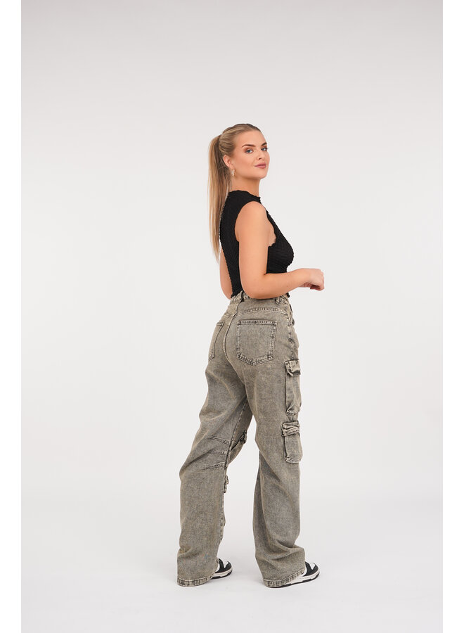 Cargo broek mid-waist met zakken groen