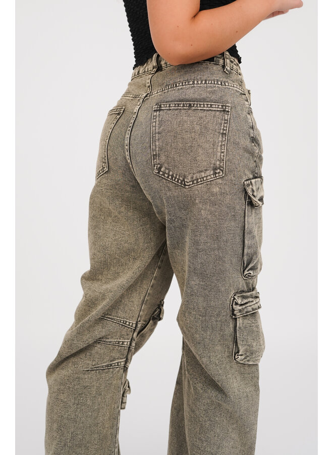 Cargo broek mid-waist met zakken groen