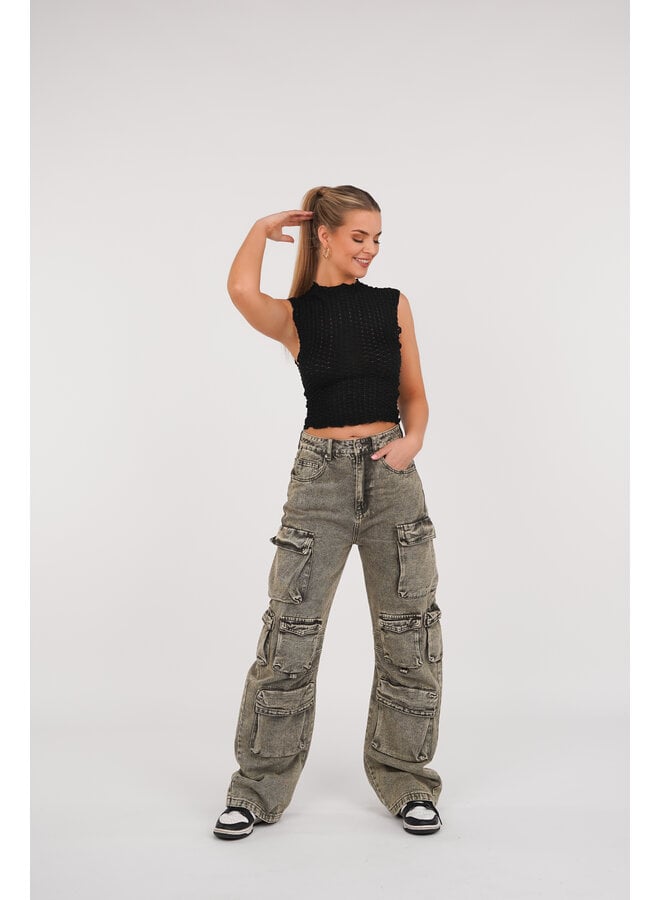 Cargo broek mid-waist met zakken groen