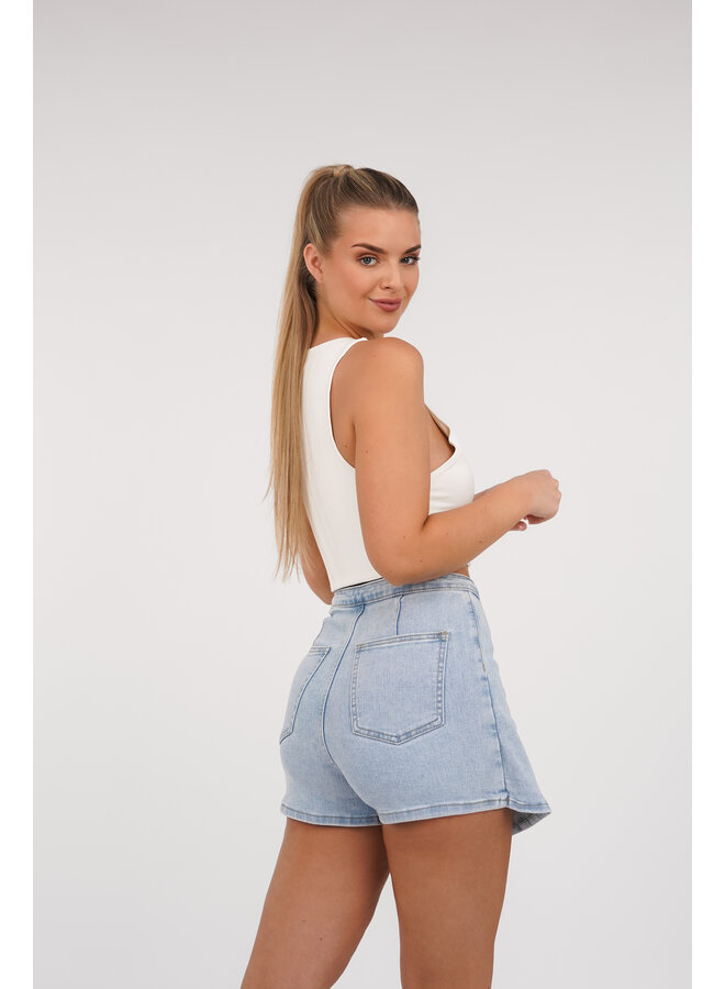 Skort denim met overslag en zilveren gesp