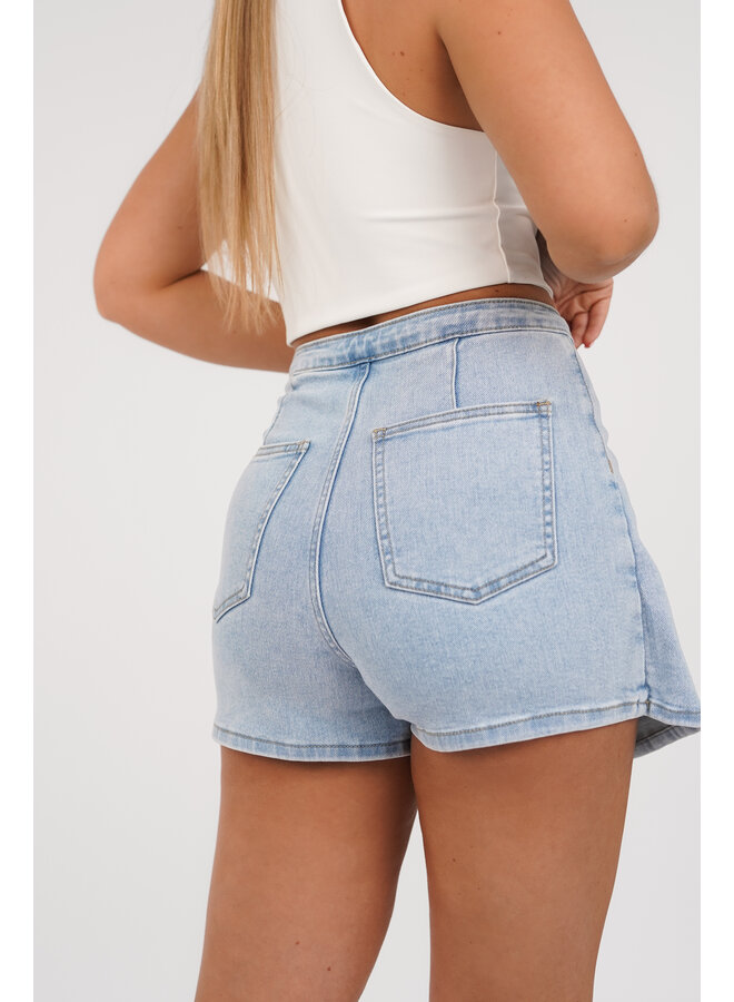 Skort denim met overslag en zilveren gesp