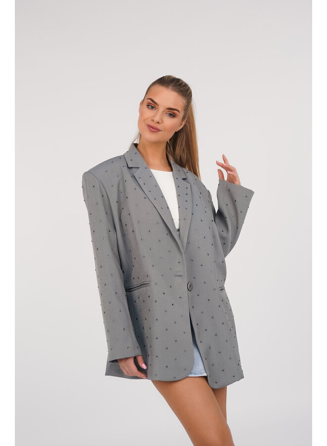 Oversized blazer met diamanten grijs