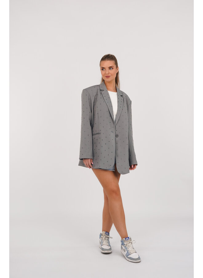 Oversized blazer met diamanten grijs