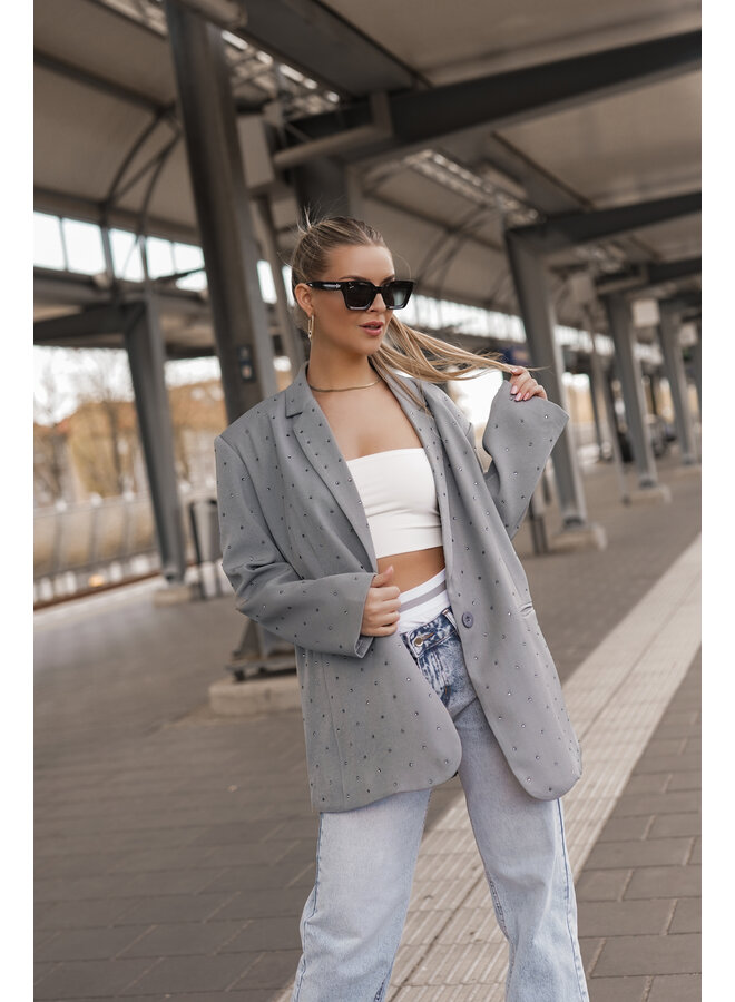 Oversized blazer met diamanten grijs