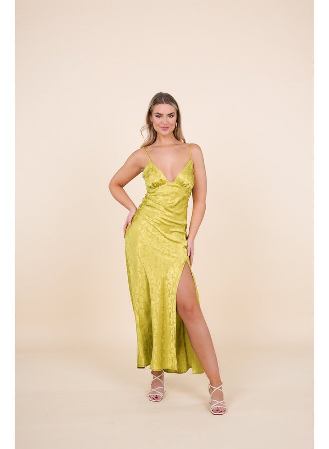 Satijnen maxi jurk met print olijfgroen - Livie