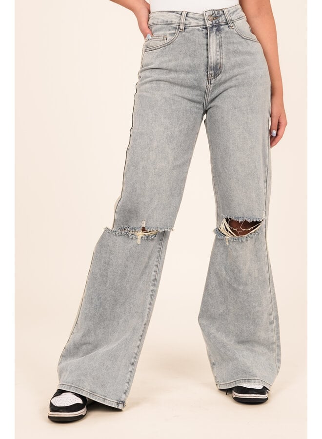 Flared jeans destroyed blauw - Gina