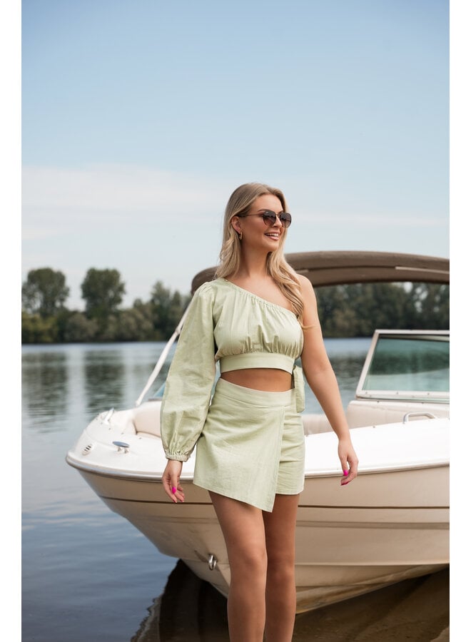 Linnen one shoulder top groen - Lana