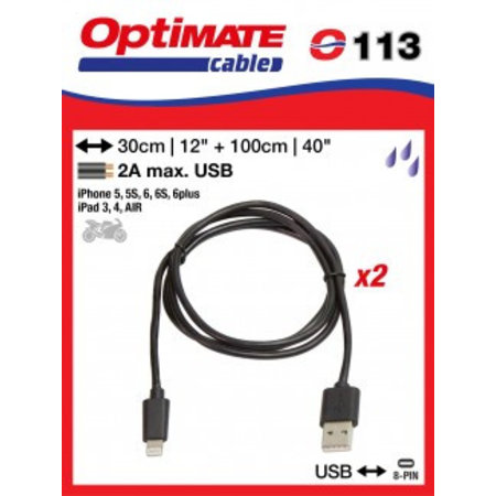 Tecmate I-8pin USB laadkabel voor Iphone 5 of 6 en Ipad 3,4 en AIR