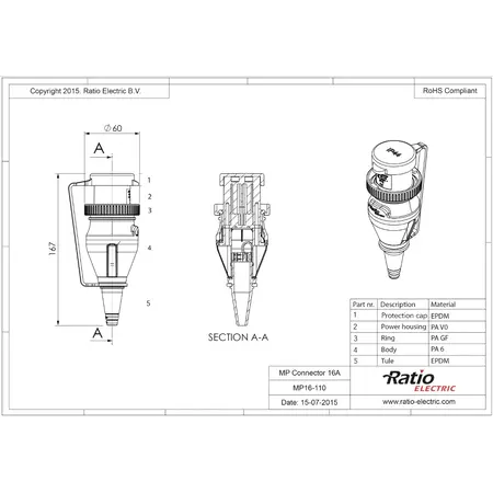 Ratio Walstroom stekker 16A zijde van voertuig of vaartuig