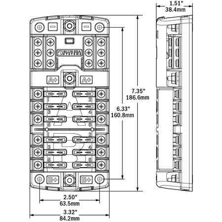 Blue Sea Systems Zekeringdistributie voor 2 x 6 steekzekeringen + busbar