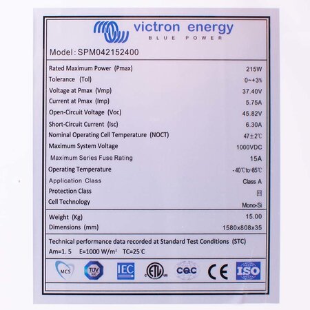 Victron BlueSolar 215Wp mono (1580x705x35mm)