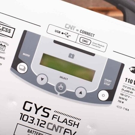 GYS acculader met voeding GYSFLASH 103.12 CNT FV | USB / SMC | 100A | 5M kabels | Muurbevestiging