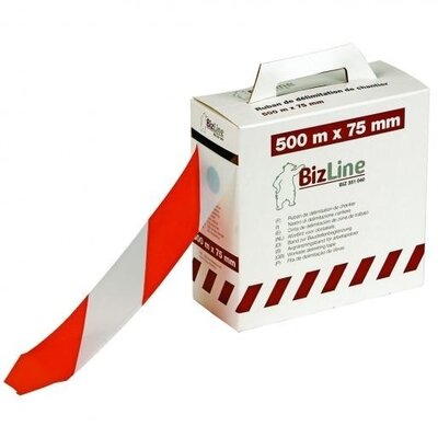BizLine afbakeningslint rood/wit 75mm x 500M | 0,3mm