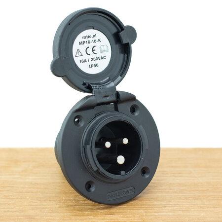 Ratio Walstroom invoer/inlet 16A kunststof - Zwart