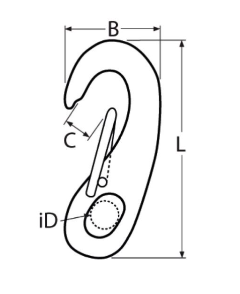 Rvs karabijnhaak surf model, AISI-316