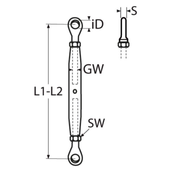 Rvs spanschroef gesloten huis oog-oog AISI-316