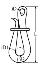 Rvs pelikaanhaak opschroefbaar model AISI-316, lengte 75mm en 100mm