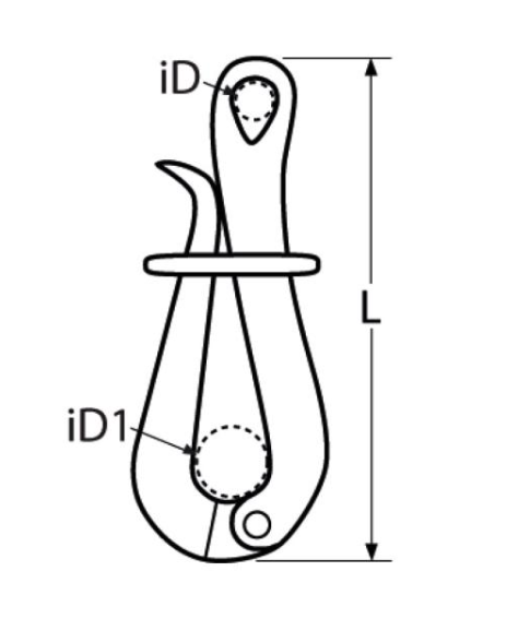 Rvs pelikaanhaak opschroefbaar model AISI-316, lengte 75mm en 100mm