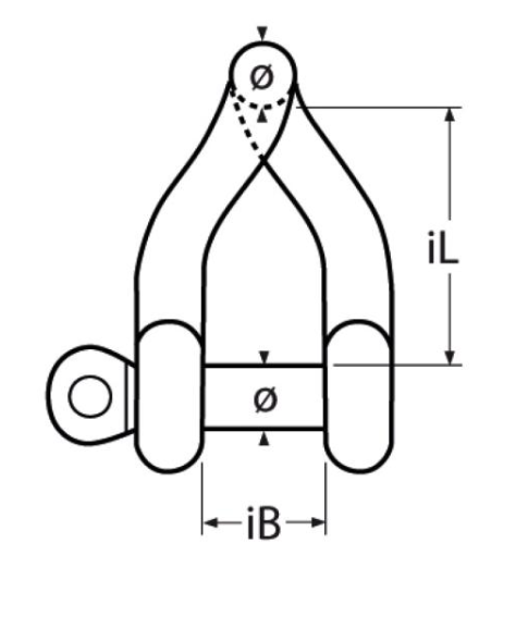 Rvs gedraaide D-sluiting met borstbout AISI-316, diameter 5 mm t/m 12 mm