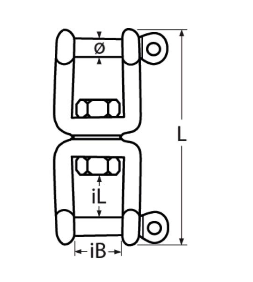 Rvs wartel gaffel-gaffel AISI-316, diameter 6 mm t/m 10 mm