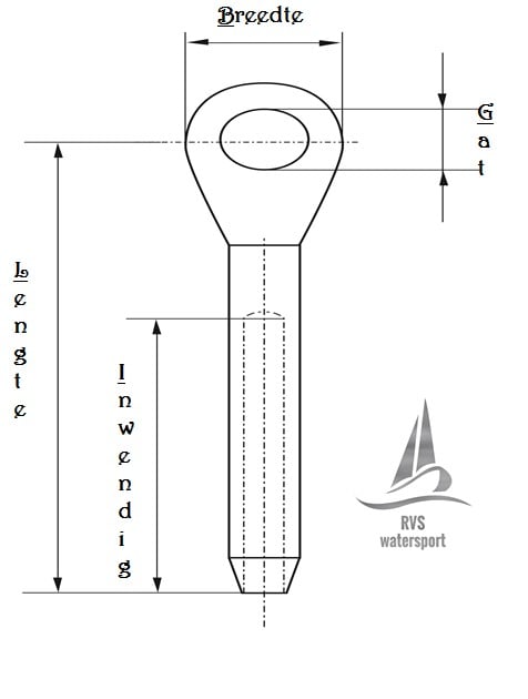 Rvs Oogterminal AISI-316, voor staalkabel 3 mm t/m 12 mm