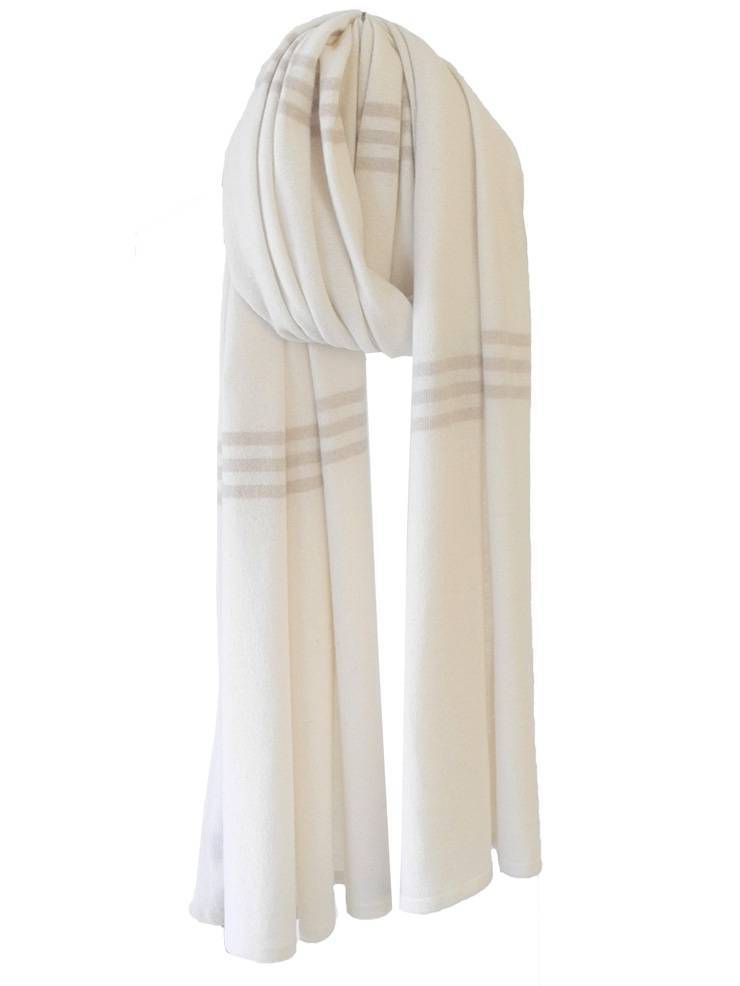 Sjaal SjaalMania Cosy Chic Pinstripe Creamy White/Light Sand