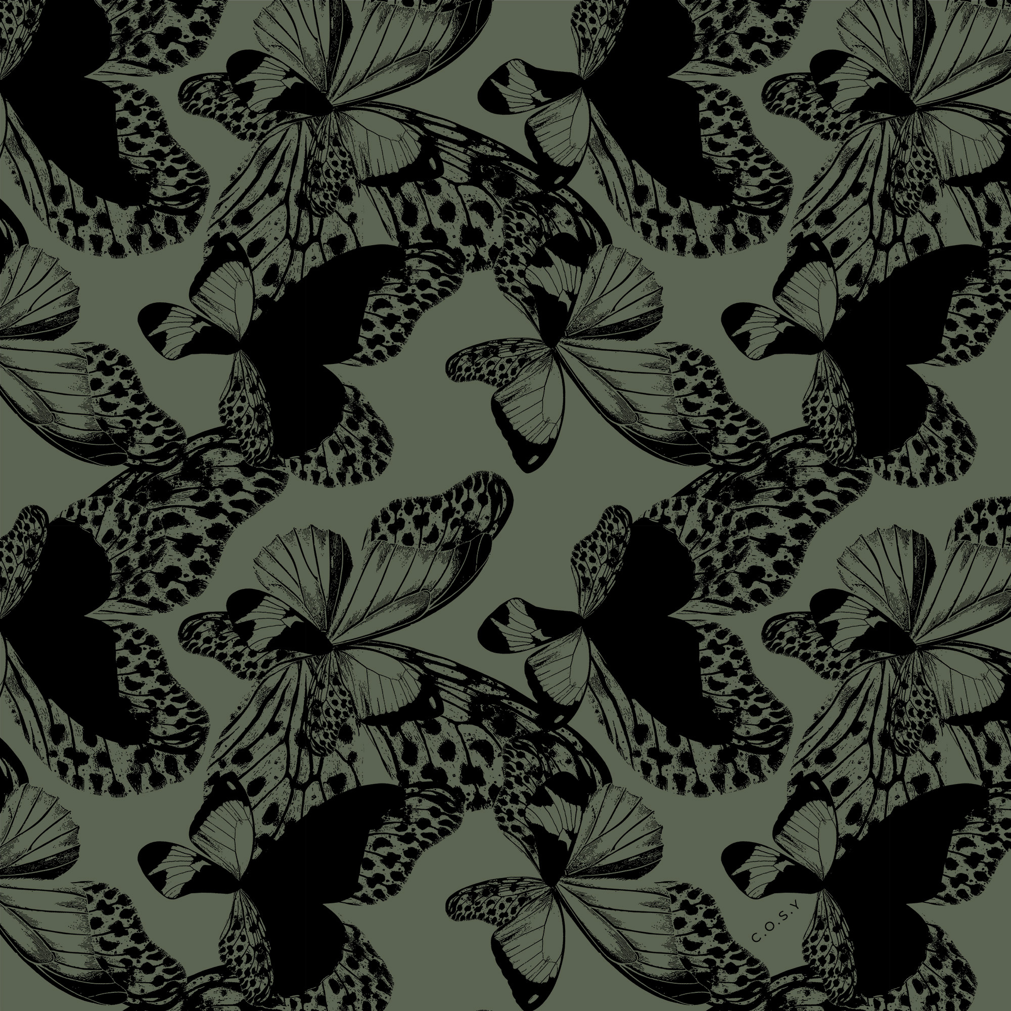 Sjaal 100% Cashmere Butterfly Sage - Solid Black