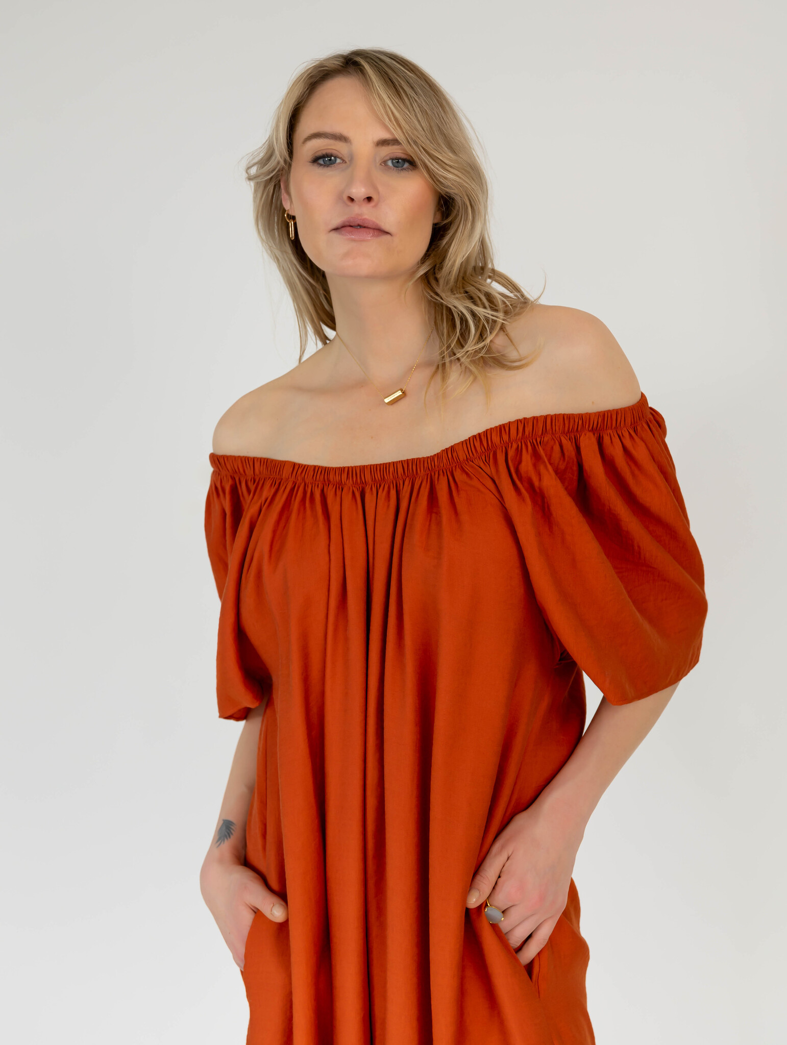 The Off Shoulder Dress Burnt Orange
