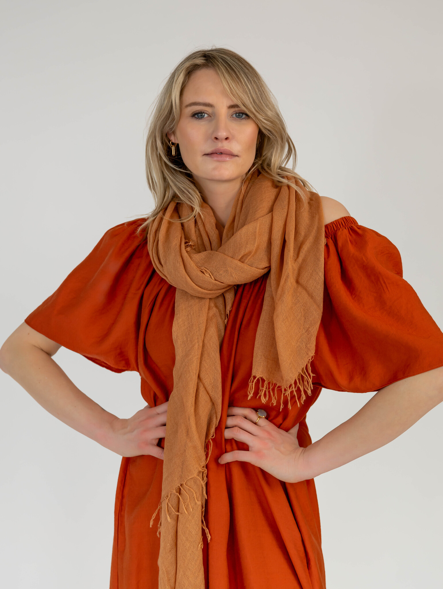 The Off Shoulder Dress Burnt Orange