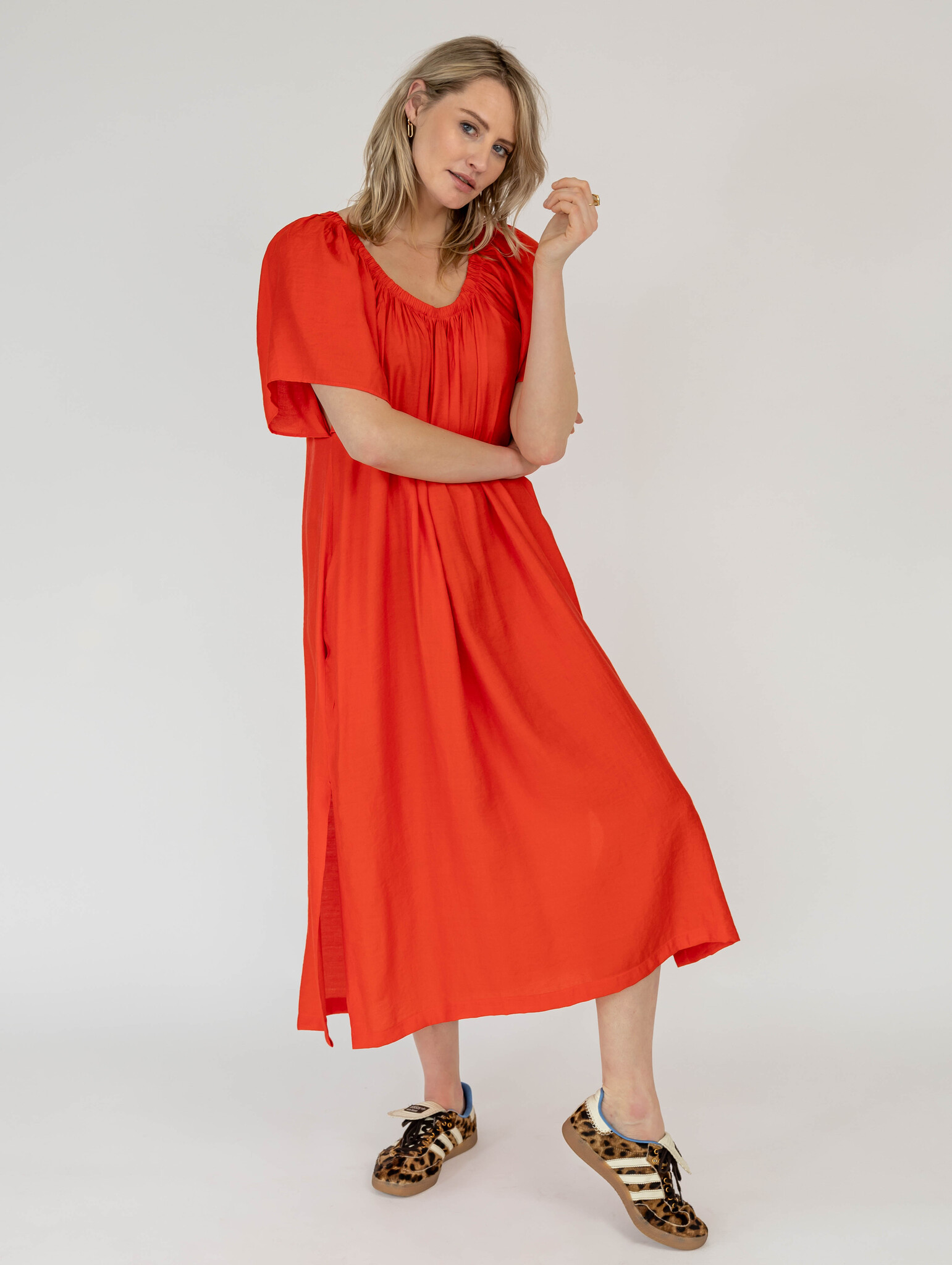 The Off Shoulder Dress Vibrant Orange