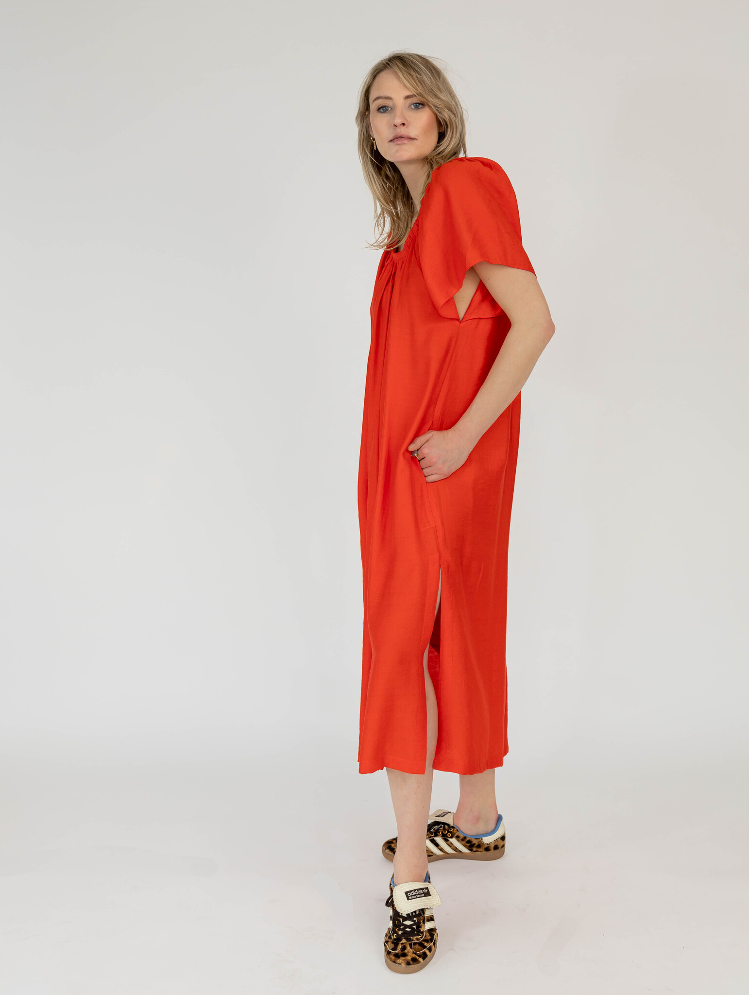The Off Shoulder Dress Vibrant Orange