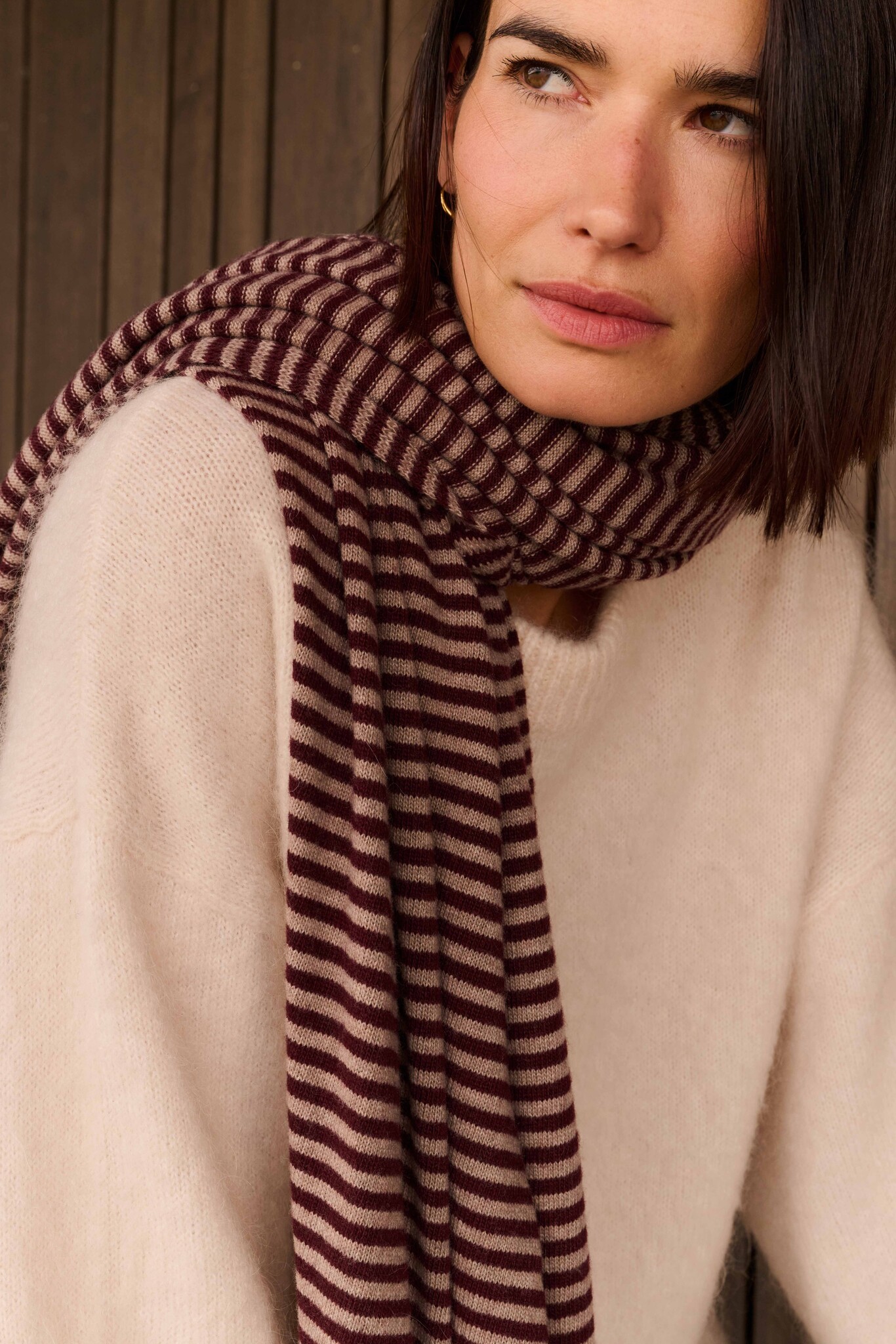 Sjaal Cosy Chic Stripes Burgundy - Soft Taupe