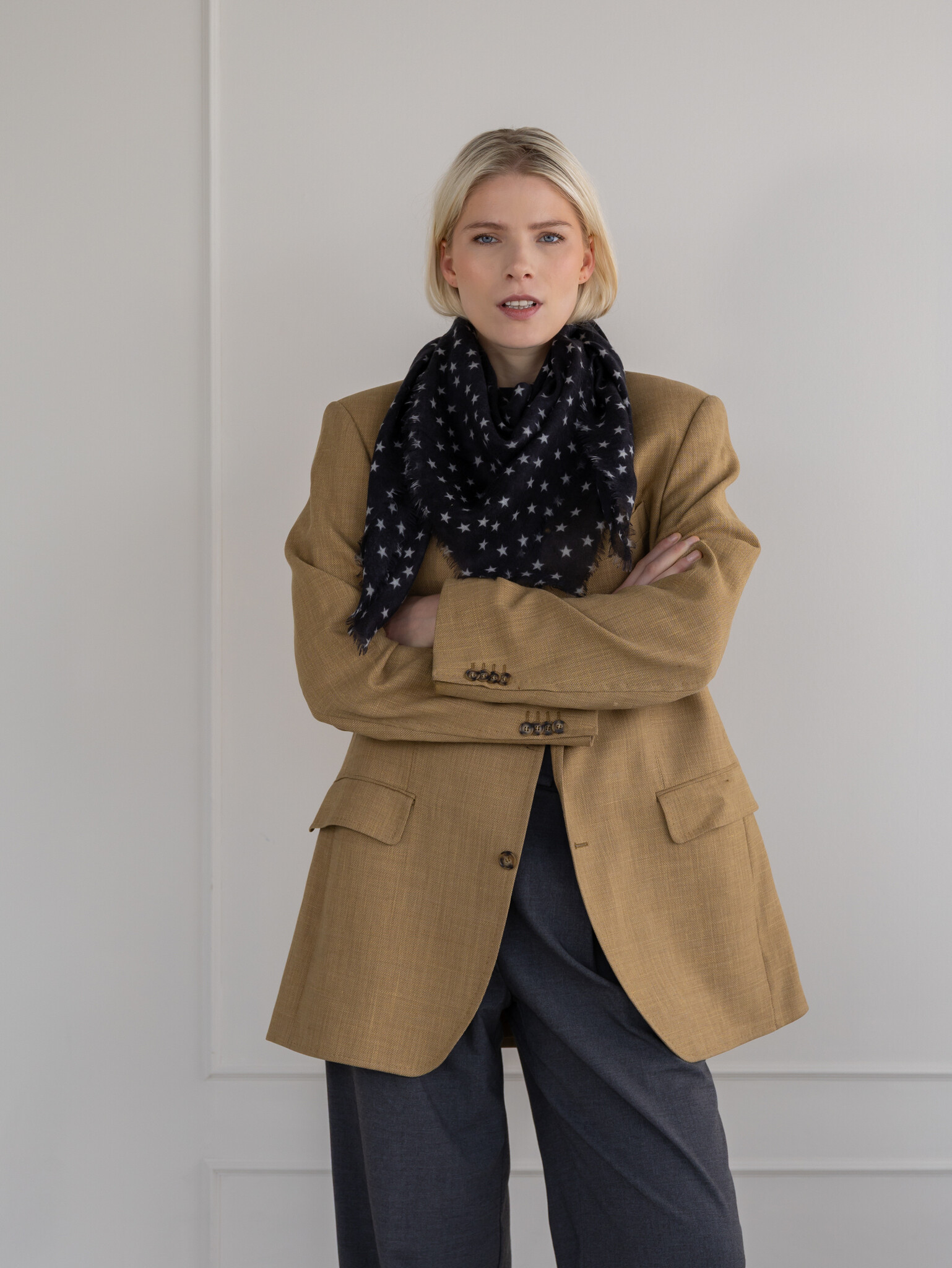 Sjaal 100% Cashmere Stars Black