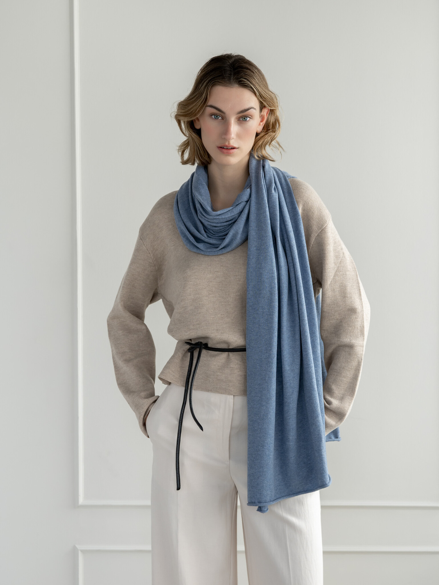 Sjaal Cosy Jersey Mid Blue Melange