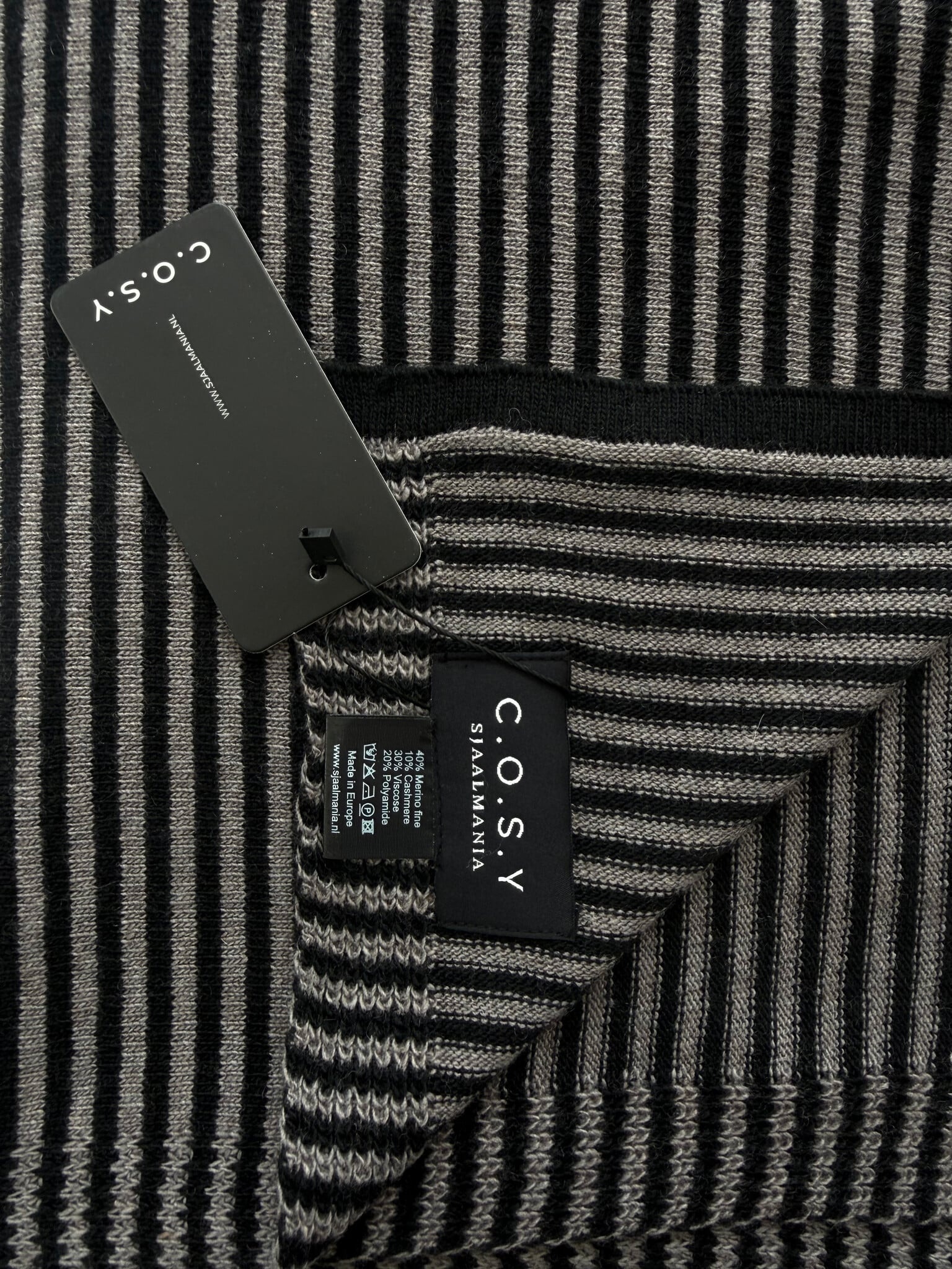 Sjaal Cosy Chic Stripes Solid Black  - Solid Grey