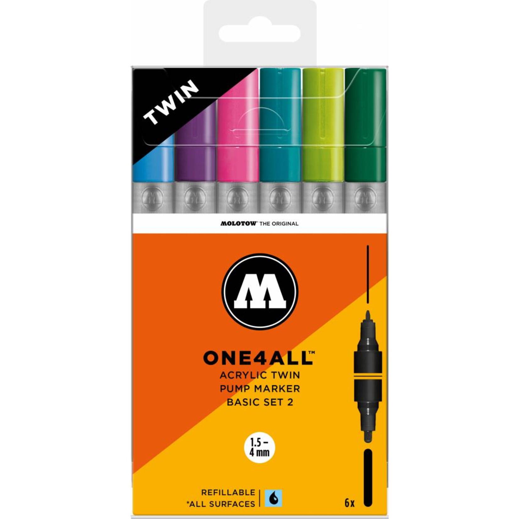 Molotow ONE4ALL Acrylic Twin 1,5/4mm Basic-Set 2