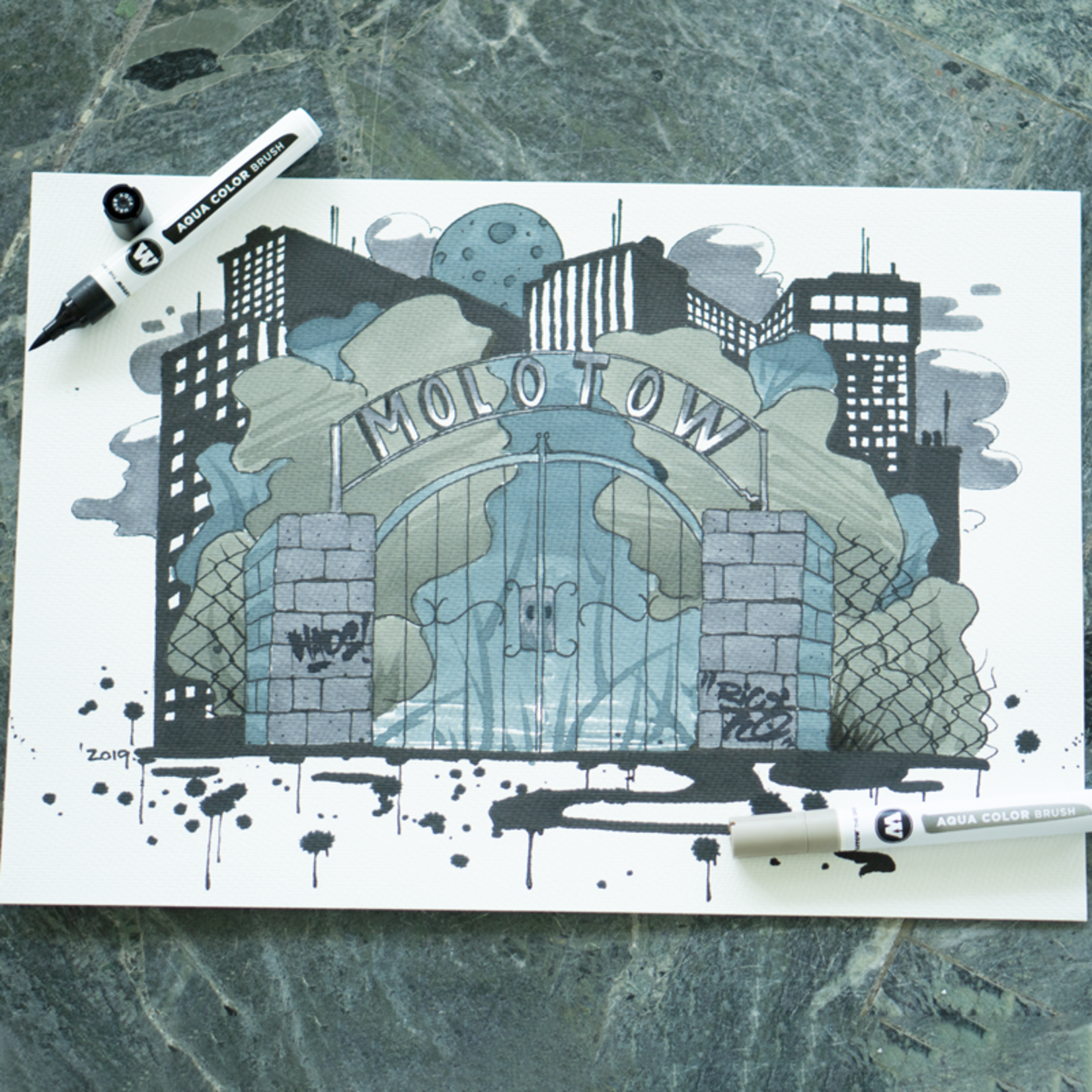 Molotow  Aqua Color Brush marker grey set