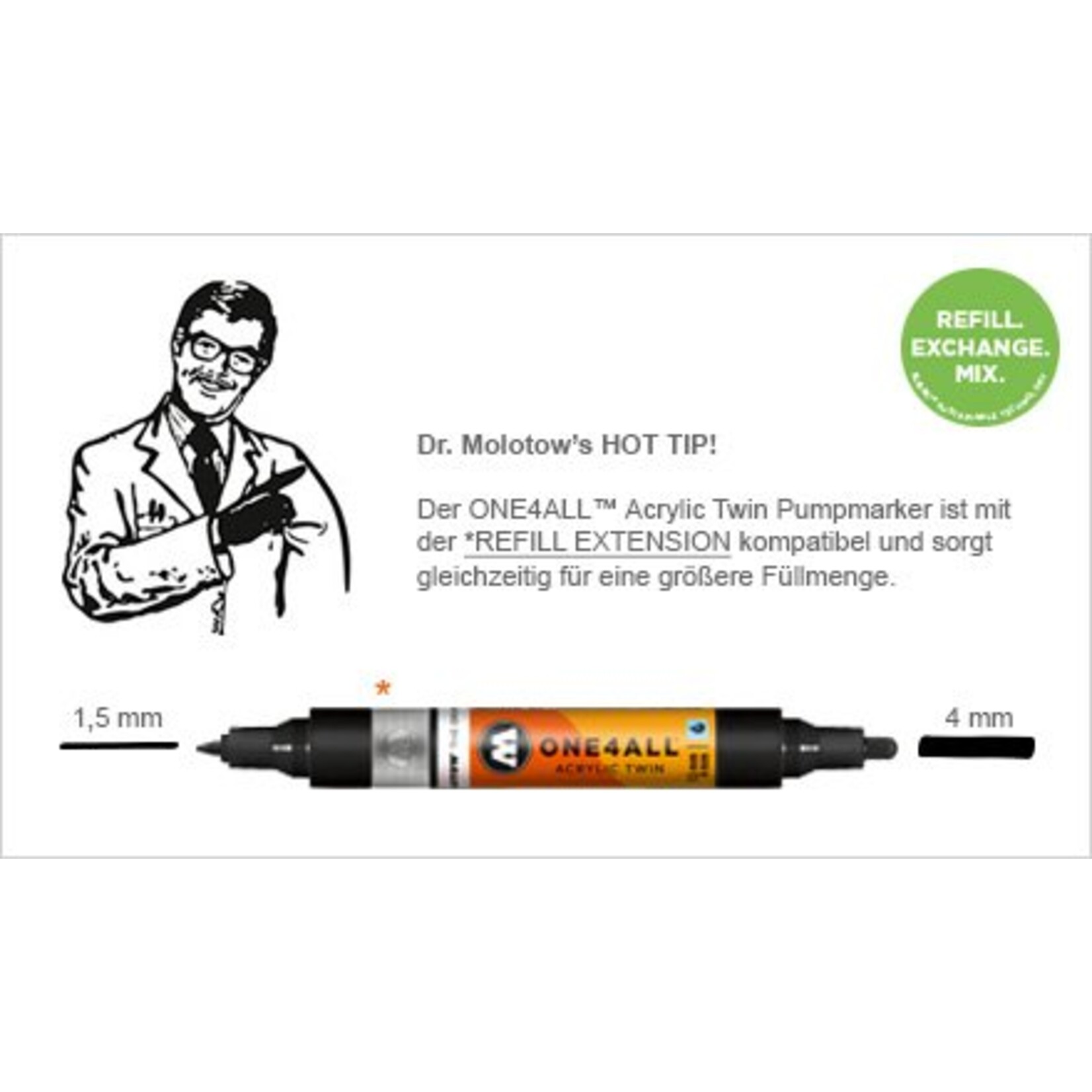 Molotow ONE4ALL Acrylic Twin 1,5/4mm Basic 12er Main-Set 1