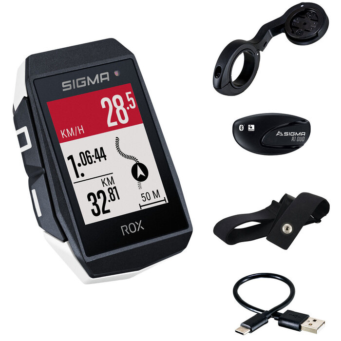 Sigma GPS Fietscomputer Sigma ROX 11.1 EVO GPS HR set met korte Butler stuurhouder - wit