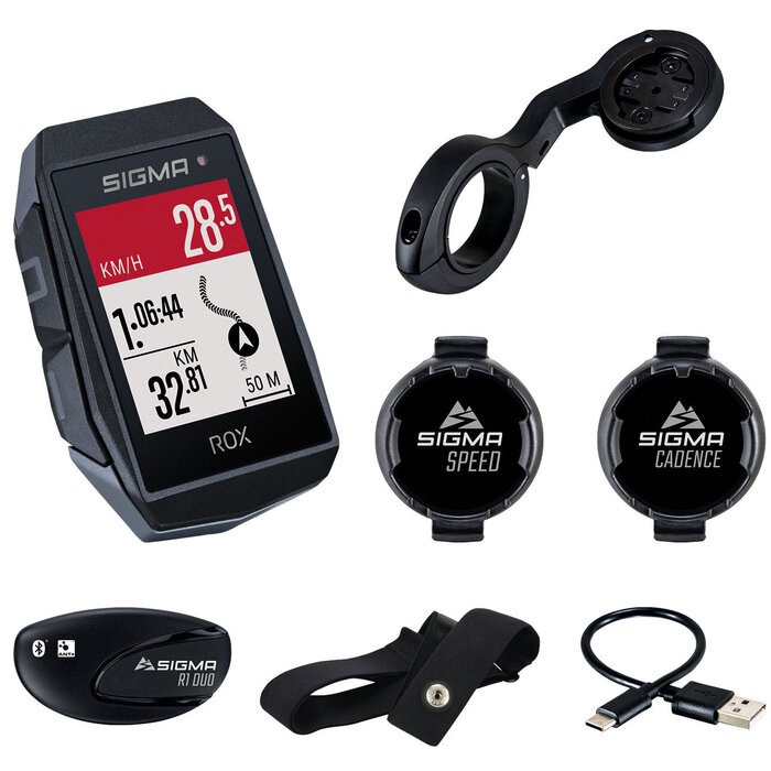 Sigma GPS Fietscomputer Sigma ROX 11.1 EVO GPS HR + CAD set met korte Butler stuurhouder - zwart