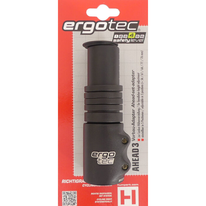 Ergotec Stuurpen verlenger Ergotec Ahead 3 - 1-1/8" AL6061 T6 - zwart gezandstraald