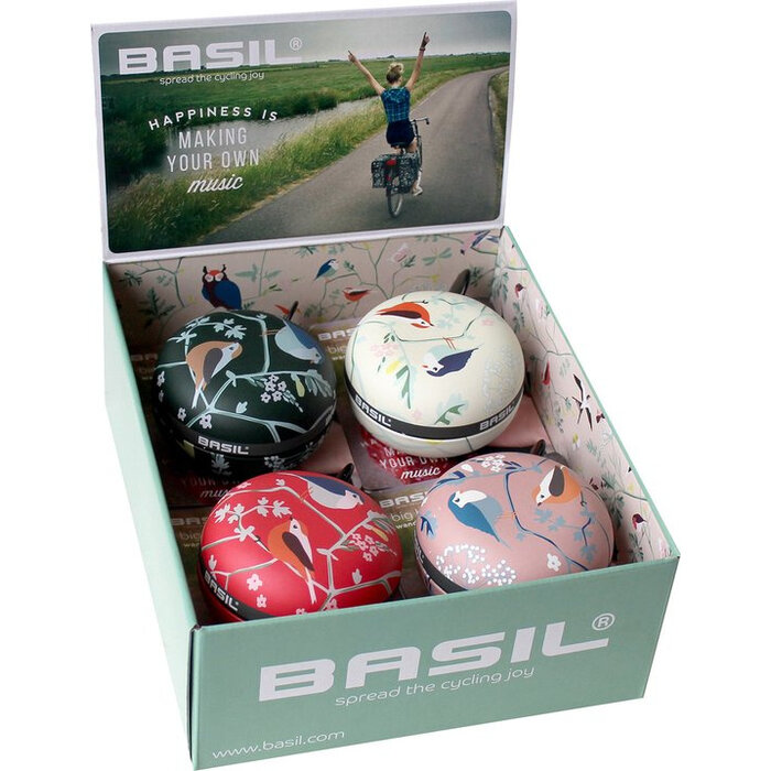 Basil Display met 4 Basil Big Bell Wanderlust fietsbellen